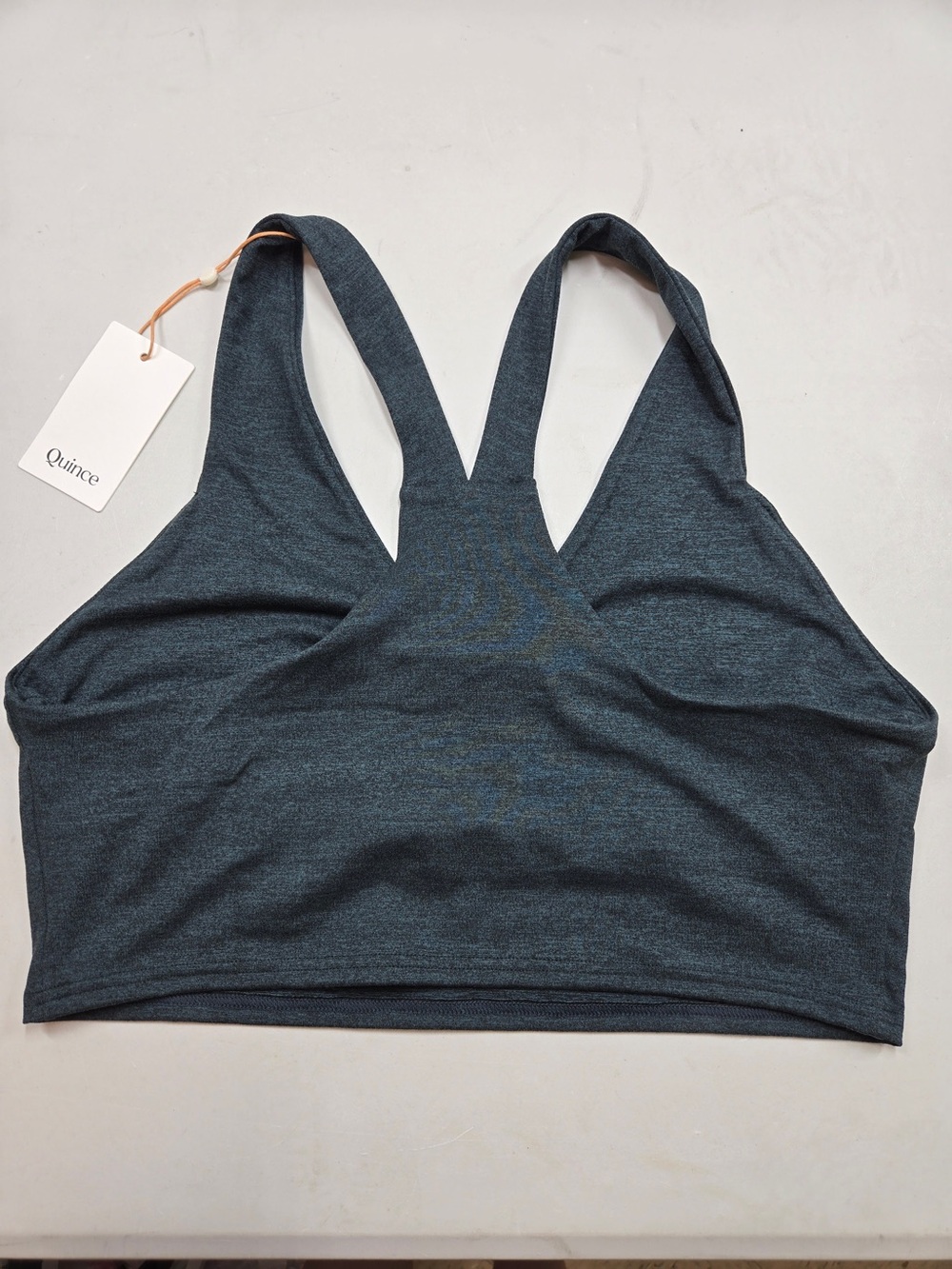 NWT QUINCE Ultra-Soft V-Neck Cropped Tank Large Heather Green 9255 - Picture 6 of 11